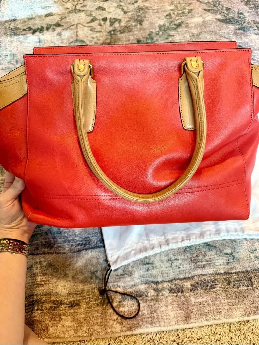 Coach Red, Navy & Tan Colorblock Leather shoulder Satchel with Tassel